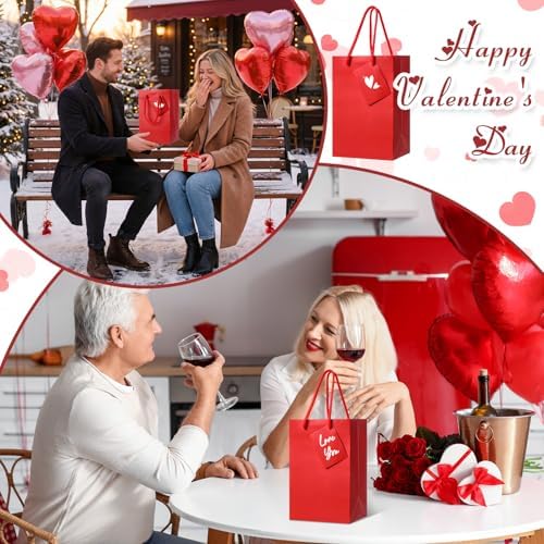 Sherr 50 Pcs Red Gift Bags with Handles Tags 5.3 x 3.7 x 8.1 Inches Small Glossy Paper Bags Bulk Wedding Birthday Baby Shower Party Favor Gifts - Image 2