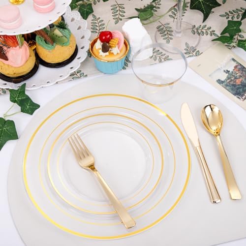 DaYammi 210PCS Clear Gold Plastic Dinnerware Set for 30 Guests - Image 5