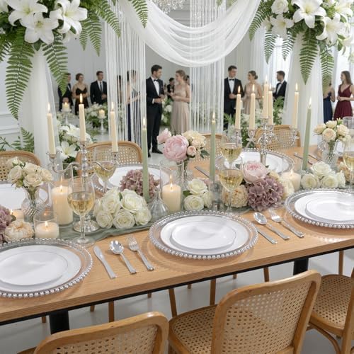 KIRE 200PCS Silver Plastic Plates - White Plastic Plates with Silver Rim Include 100 Dinner Plate and 100 for Dessert/Salad Plate for Birthday/Wedding/Party - Image 6