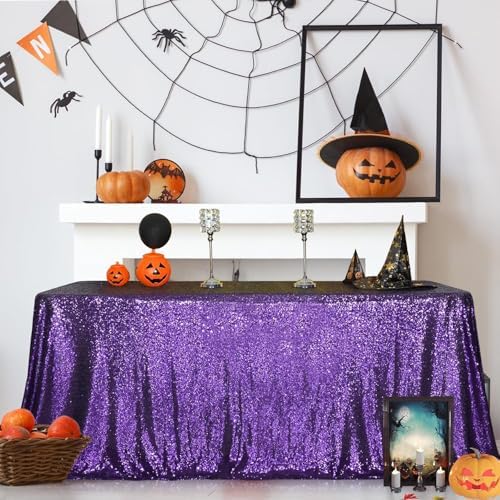 SquarePie Sequin Tablecloth 60x120 Inch Purple for Wedding Halloween Party - Image 4