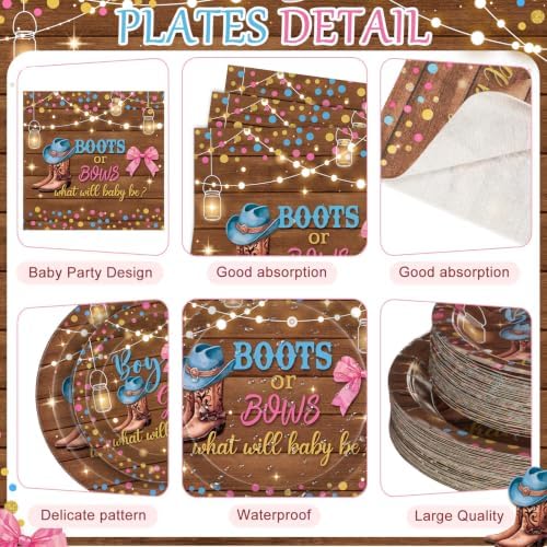 400 Pcs Boots or Bows Gender Reveal Party Decoration for 50, Gender Reveal Plates Napkins Cups Cutlery Pink Blue Western Disposable Tableware for Boy or Girl Baby Shower Party Supplies - Image 2
