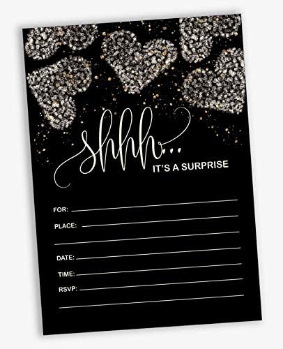Pack of 30 Surprise Party Birthday Invitations with Envelopes, Black Retirement Party, Bridal Shower, Baby Shower Fill in Style Invites - Image 2