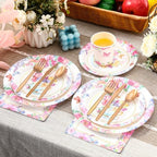 Ziliny 350 Pcs Tea Party Supplies Serves 50 Disposable Paper Plates Napkins Cups Plastic Cutlery Dinnerware Set for Wedding Birthday Baby Shower Tea Party Decoration - Image 6