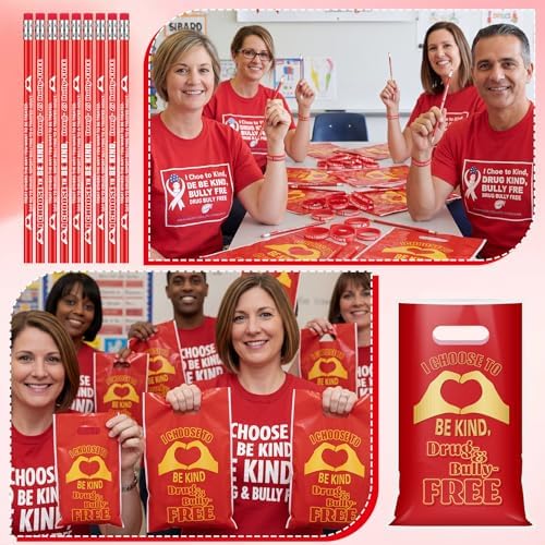 200 Pcs Red Ribbon Week Items Bulk, I Choose Be Kind Drug Free Supplies - Image 4