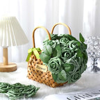100 Pcs Artificial Foam Rose Flower Faux Bouquet Wedding Fake Rose Gift for Mother's Day Women DIY Bridal Shower Party Table Birthday Home Spring Decor (Elf Green) - Image 3