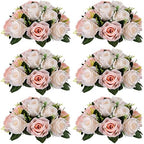 NUPTIO Flower Balls for Wedding Centrepieces - 6 Pcs 9.5in Diameter Artificial Flower Ball Arrangement Bouquet Peachy Pink & Creamy White Fake Rose Flowers Party Centerpieces for Weddings Tables by Nuptio