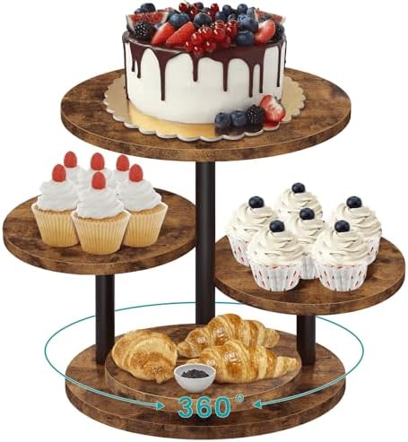 ELITEROO 4 Tier Round Cupcake Tower Stand for 50 Cupcakes, 360° Rotating Wood Cake Stand with Tiered Trays, Farmhouse Cookie Stand for Dessert Table Display for Wedding Birthday Baby Shower Tea Party by ELITEROO