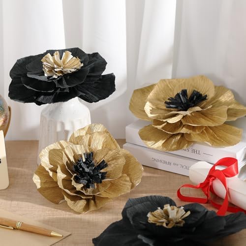 Cholemy 24 Pcs Tissue Paper Flowers, Crepe Paper Flowers Decorations 8" 10" 12" for Wedding Party Baby Bridal Shower Carnival Party Birthday Nursery Wall Decor (Graduation Series) - Image 3