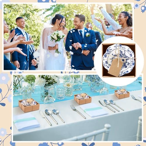 SiliFine 96 Pcs Wedding Favors for Guests Small Ceramic Bowls, Flower, Blue - Image 6