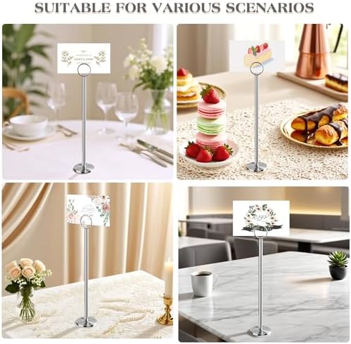 Urban Deco 12PK Table Number Holders Place Card Holders 12 Inch Table Card Holders Steel Card Holders for Photos, Food Signs, Memo Notes, Weddings, Restaurants, Birthdays (Silver) - Image 4