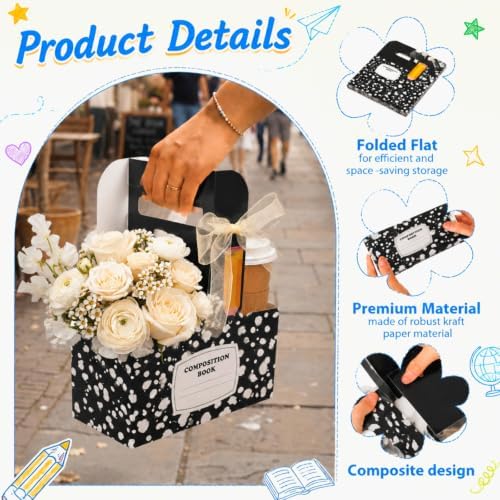 Epakh 48 Pack 2 Cup Disposable Drink Carrier with Handle Paper Coffee Holder Portable Cup Carriers with Gift Tag, Ribbon for Teacher's Day, Wedding, Baby Shower, Party (Notebook) - Image 2