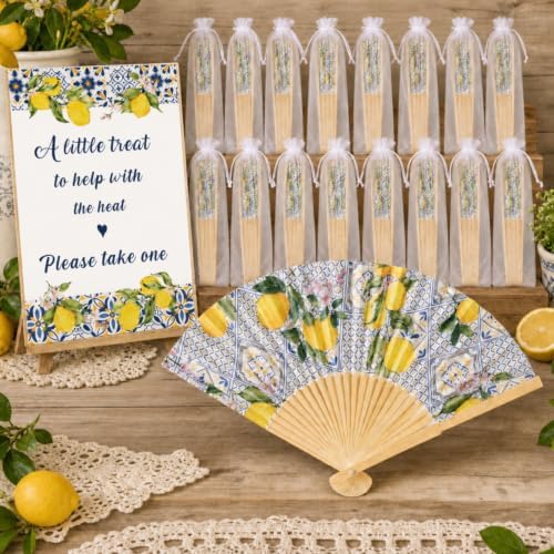 Leinuosen 51 Pcs Wedding Favors for Guests Bulk Capri Lemon Paper Fans by Leinuosen