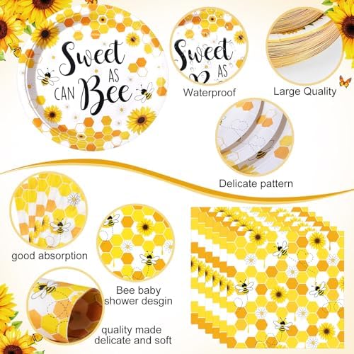 Funnymoom 200 Pcs Honey Bee Party Decoration Plates and Napkins Serve 50 - Image 3