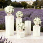 5 Pcs Cardboard Flower Stand Set, Honeycomb Wedding Flower Pedestal Cylinder Covers with PVC Top Plates, Round Display Plinth Stands for Wedding, Birthday, Baby Shower, Party Decorations by Unknown