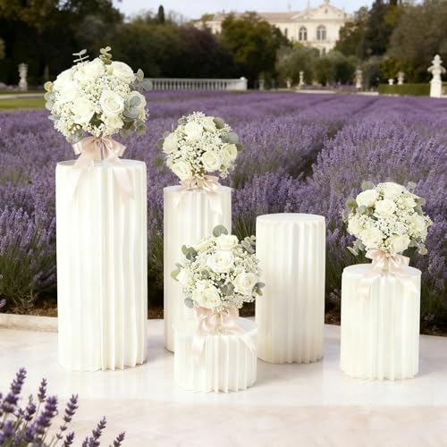 5 Pcs Cardboard Flower Stand Set, Honeycomb Wedding Flower Pedestal Cylinder Covers with PVC Top Plates, Round Display Plinth Stands for Wedding, Birthday, Baby Shower, Party Decorations by Unknown