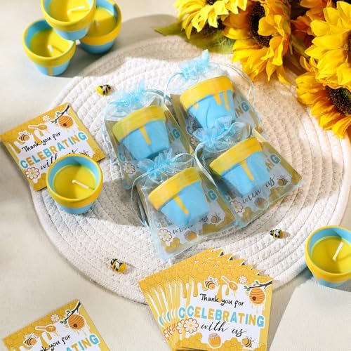 Conelist 48 Sets Bee Themed Candle Set for Baby Shower Party Favors Cute Honey Jar Candle with Thank You Tags Organza Bags Baby Shower Gifts for Guest Gender Reveal Party Decoration Gifts (Blue) - Image 3