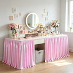 14ft Length Pink Satin Table Skirt for Rectangle Tables-Wrinkle Resistant Ruffle Table Skirting Glitter Teacher Desk Cover Skirt for School Classroom Dorm Girls Birthday Party Cake Dessert Decorations - Image 4