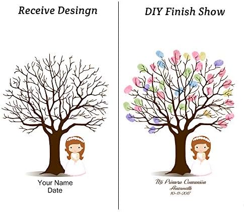 Personalized Guestbook Alternative for Girls Communion Wedding Gift DIY Fingerprint Tree Signature Sign-in Guest Book Wedding Favors Accessories Ready to Hang60x80cm - Image 3