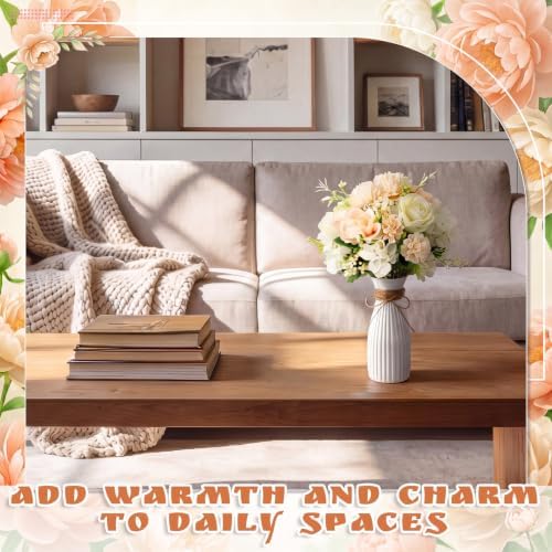 12 Set Artificial Hydrangea Peony Flowers with Vase, Champagne - Image 6