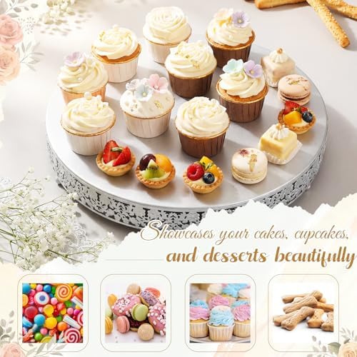 Wenqik 18 Inch Silver Cake Stand Set Metal Round Cupcake Dessert Stand with Cake Cutting, Flower Spatula Wedding Cupcake Pastry Display Candy Holder Display for Wedding Party Birthday Baby Shower - Image 5