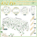 Potchen 452 Pcs Eucalyptus Leaves Plates Napkins Party Supply, Sage Green - Image 2