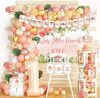 130 PCs One Sweet Peach Birthday Decorations, Fiesec Peach 1st Party Decorations Backdrop Balloon Garland Leaves Monthly Photo Highchair Banner Cake Topper Box Cutout Crown Poster Pastel Peach by Fiesec