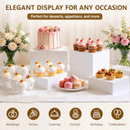 Buffet Risers and Stands Set of 6, White Acrylic Dessert Table Display Risers Set for Cakes, Cupcakes, desserts and Party Food, Stackable food display risers for party Weddings and Retail Displays - Image 2
