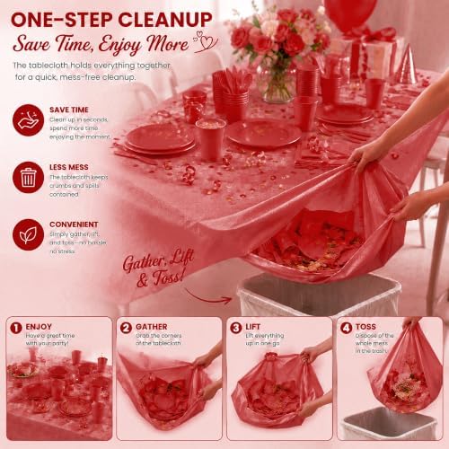 Tinybee 352 Pcs Red Plastic Plates, Disposable Dinnerware Set for 50 - Image 6