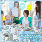 Hsei 250 Pcs Blue Pumpkin Plates Napkins Disposable Baby Shower Party Set - Image 6