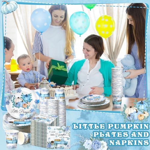 Hsei 250 Pcs Blue Pumpkin Plates Napkins Disposable Baby Shower Party Set - Image 6