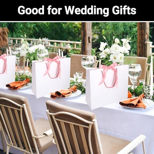 EUSOAR White Paper Bags, 50pcs 12.5"x4.5"x11" Heavy Duty Gift Paper Bags with Bow Ribbon Handle, Shopping Thank You Gift Treat Party Favor Paper Bags Bulk for Wedding Baby Shower Guests Bridal - Image 6