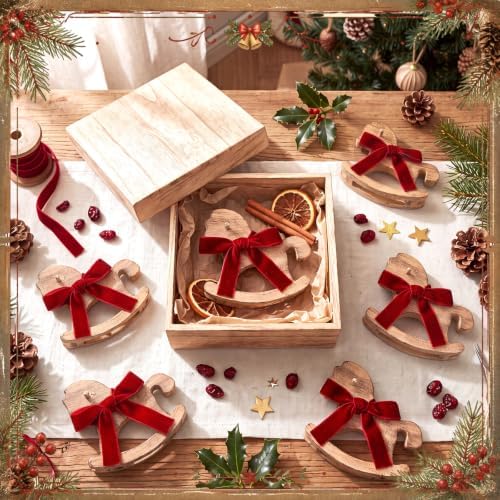 Mifoci 6 Pack Wooden Rocking Horse Baby Shower Decor,Burgundy - Image 3