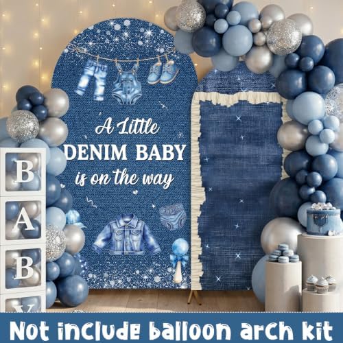 Serencatcher 7.2ft 6ft Denim Blue Jean Baby Shower Arch Backdrop Cover 2pcs - Image 6