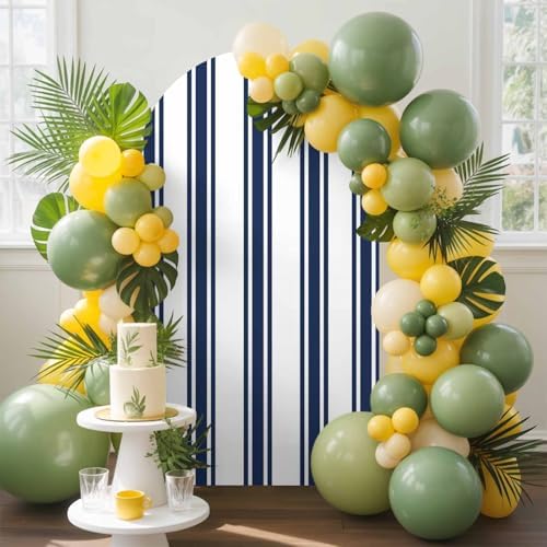 Strip Spandex Arch Backdrop Cover 7.2FT for Balloon Garland Rustic Farmhouse Strip Blue Double-Sided Chiara Backdrop Stand Cover Elastic Fitted Fabric Background for Birthday Party Baby Shower Decor by EZON-CH