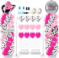 Kasyat 2 Sets Disco Cowgirl Balloon Column Stand Kit with 4d Cowgirl Hat Boots Disco Ball Exploding Stars Balloons Hot Pink Silver Arch Kit for Floor for Western Birthday Party Decorations by Kasyat