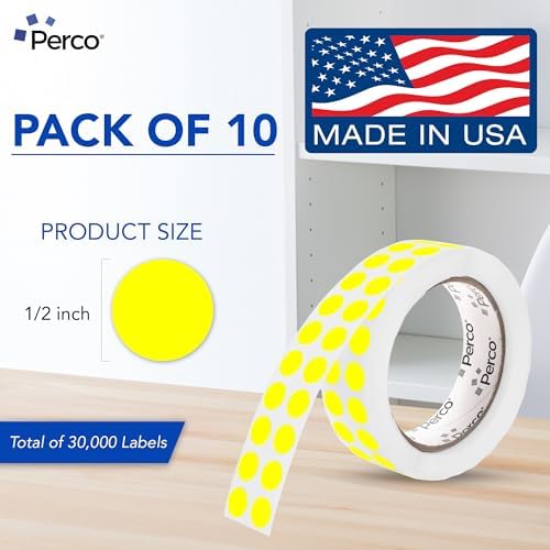 Perco Neon Yellow Perforated Round Circle Dot Sticker 1/2-Inch Labels — 10 Rolls, 30,000 Stickers—Planners, Events for Reminder Dots, to-Do Markers & Alerts, Strong Adhesive—Made in USA - Image 2