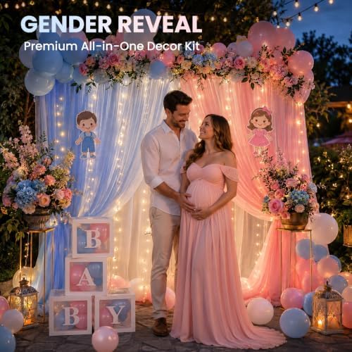 Gender Reveal Decorations Kit-Backdrop, Balloons & Lamp String - Image 2
