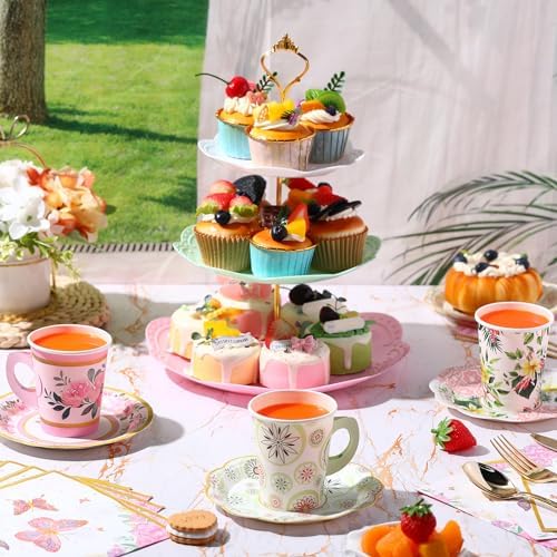 Layhit 83 Pcs Tea Party Set with 3 Tier Cake Stand Floral Tableware - Image 6