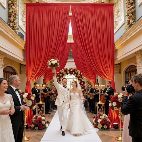 20ft×15ft Red Backdrop Curtain for Wedding Parties - Image 2