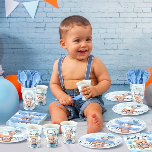 Dandat 350 Pcs Baby Shower Set, Bear, Blue - Image 2