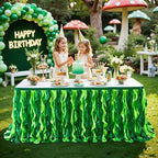 Wish Care 14ft Green Sequin Table Skirt for Rectangle Tables Curly Willow Hawaiian Grass Tutu Skirt Ruffle Table Cloth Desk Skirts for Birthday Baby Shower Jungle Luau Tropical Theme Party Table Decor - Image 2