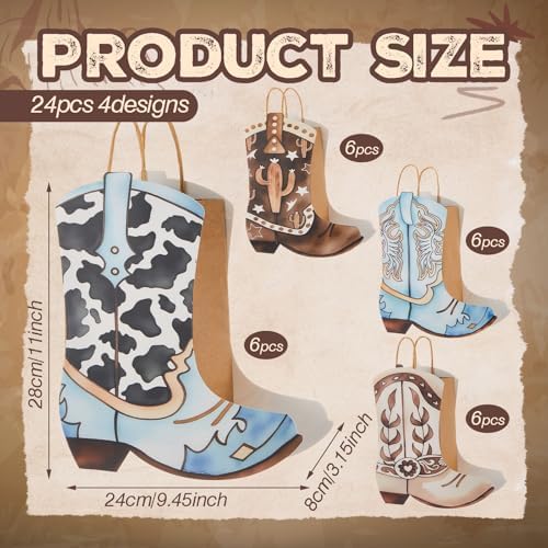 Tioncy 24 Pcs Cowboy Boot Paper Gift Bags, Assorted Style, Brown and Blue - Image 2