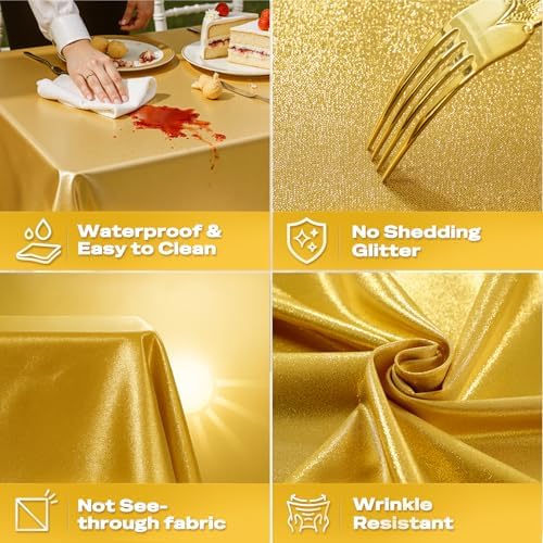 6 Pack Sequin Gold Tablecloth 60x102inch Waterproof Glitter Table Cloth for Rectangle Tables, Reusable Shimmer Table Cover for Birthday Wedding BBQ Party Holiday Baby Shower Decoration - Image 4