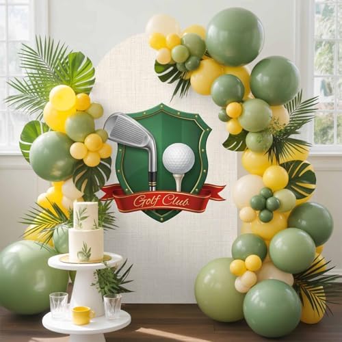 Golf Club Arch Backdrop Cover 6.6 FT, Golf Balls Sport Green Shield Beige Background Wedding Arch Cover Stretchy Backdrop Stands Covers for Birthday Party Ceremony Banquet Decor - Image 3