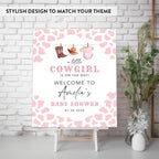 Andaz Press A Little Cowgirl Baby Shower Decorations, Personalized Little Cowboy Baby Shower Sign Custom Western Baby Shower Sign In Guest Book Alternative Pink 16"x20" Canvas Welcome Baby Shower Sign - Image 3