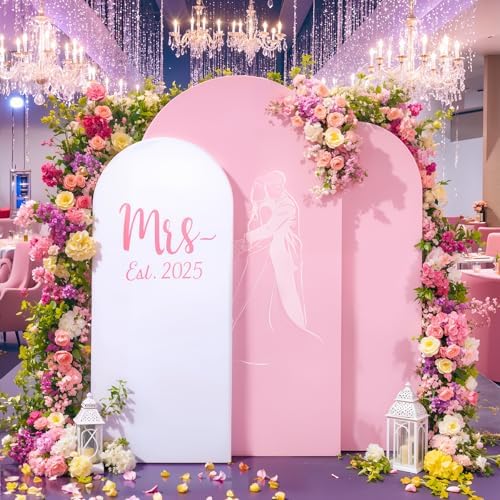 White Pink Arch Backdrop Cover Set of 3 Wedding Arch Covers Stretchy Backdrop 7.2FT 6.6FT 6FT Decorations Baby Shower Bridal Shower Photo Birthday Party Arch Stand Cover Spandex - Image 4
