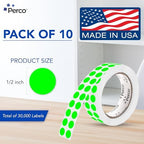 Perco Neon Green Perforated Round Circle Dot Sticker 1/2-Inch Labels — 10 Rolls, 30,000 Stickers—Events, Checklists for Approved, QC Passed & Ready Marking, Strong Adhesive—Made in USA - Image 2