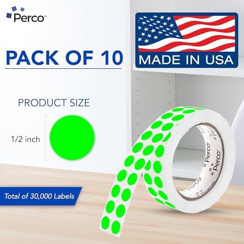 Perco Neon Green Perforated Round Circle Dot Sticker 1/2-Inch Labels — 10 Rolls, 30,000 Stickers—Events, Checklists for Approved, QC Passed & Ready Marking, Strong Adhesive—Made in USA - Image 2