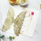 Hosmsua 20PCS Champagne Wedding Invitation Cards with Envelopes 5.12 x 7.3 Inch Laser Cut Butterfly Lace Flora Invitation for Wedding Quinceanera Sweet 16 Birthday (Champagne Glitter) - Image 4