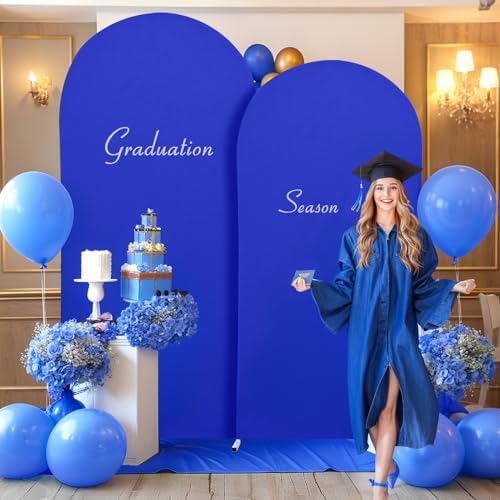 7.2FT Royal Blue Arch Backdrop Cover - Polyester Fitted Wedding Arch Stand Covers Round Top Chiara Arch Backdrop Cover for Birthday Party Banquet Photo Background Decoration - Image 2